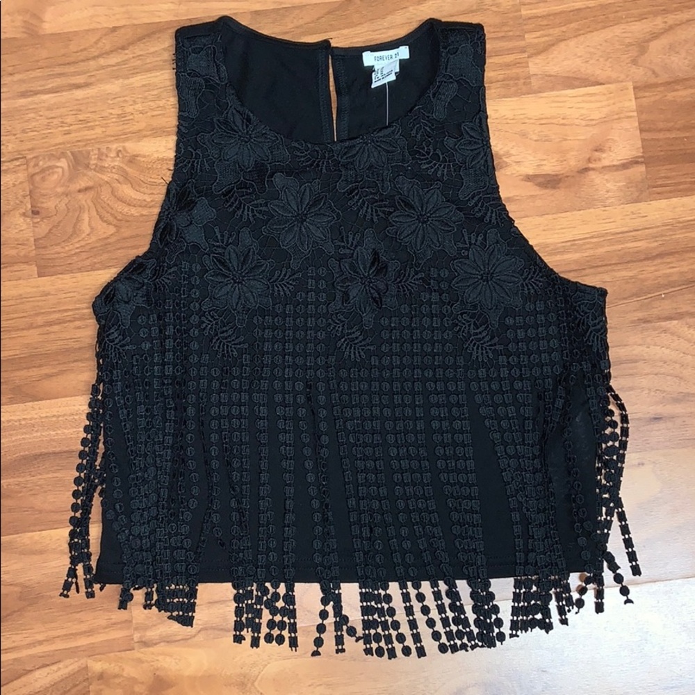 NWT Forever 21 Black Fringe Cropped Tank